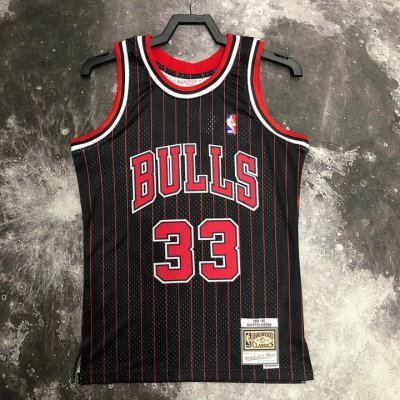 NBA 33 Pippen Bulls 1995-96 Maillot Retro noir avec stripe